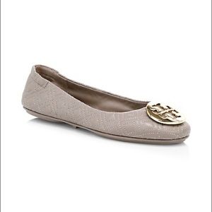 Tory Burch Ladies Grey Quilted Leather Minnie Travel Ballet Flats